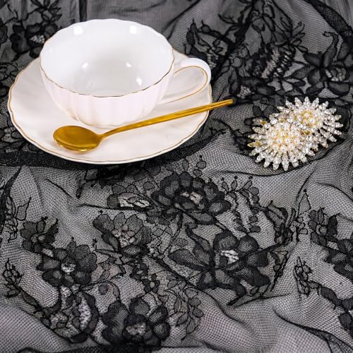 Black Lace Tablecloth 2 Pieces 60x120 Inch Vintage Floral Rectangular Overlay