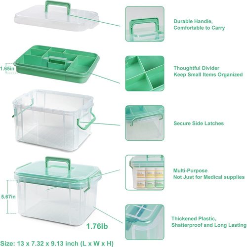 HEY FOLY 15qt Clear Medicine Organizer - Thickened Plastic Storage Box with Tray & Labels