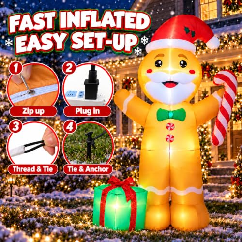 7FT Christmas Inflatable Gingerbread Man with LED Lights Yard Decor