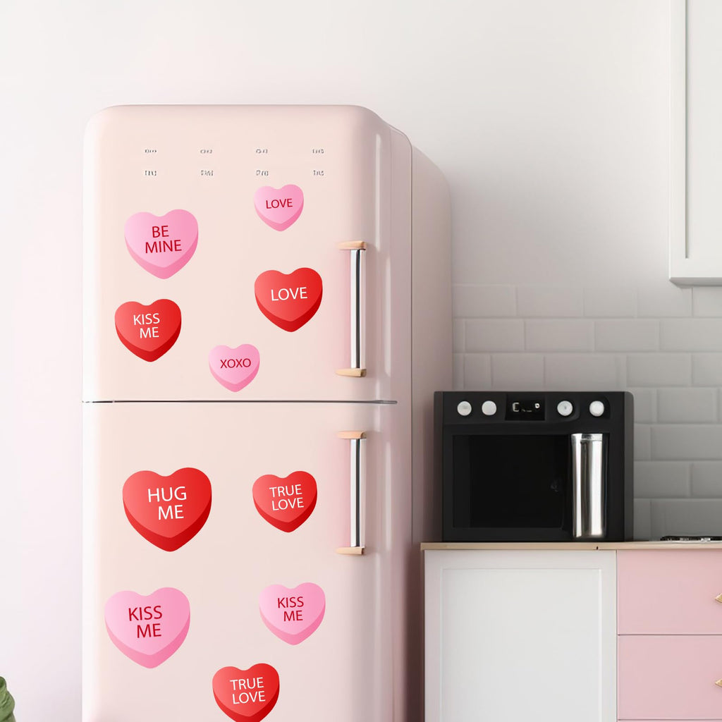 Whaline 15 Pcs Valentine's Day Refrigerator Magnets Magnetic Stickers Red Pink Conversation Heart Magnet for Holiday Refrigerator Metal Garage Door