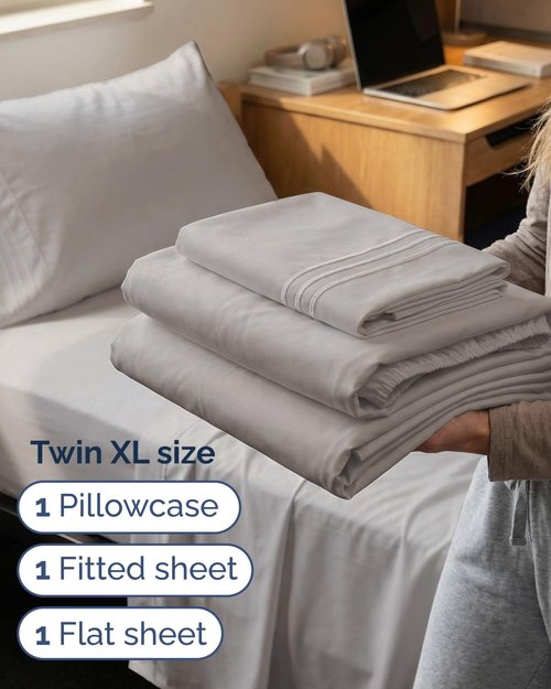 Comfy Twin XL Size 3-Piece Sheet Set by [Brand Name] | Breathable Cooling Bed Sheets - Soft, Wrinkle-Free, Deep Pockets - Light Grey