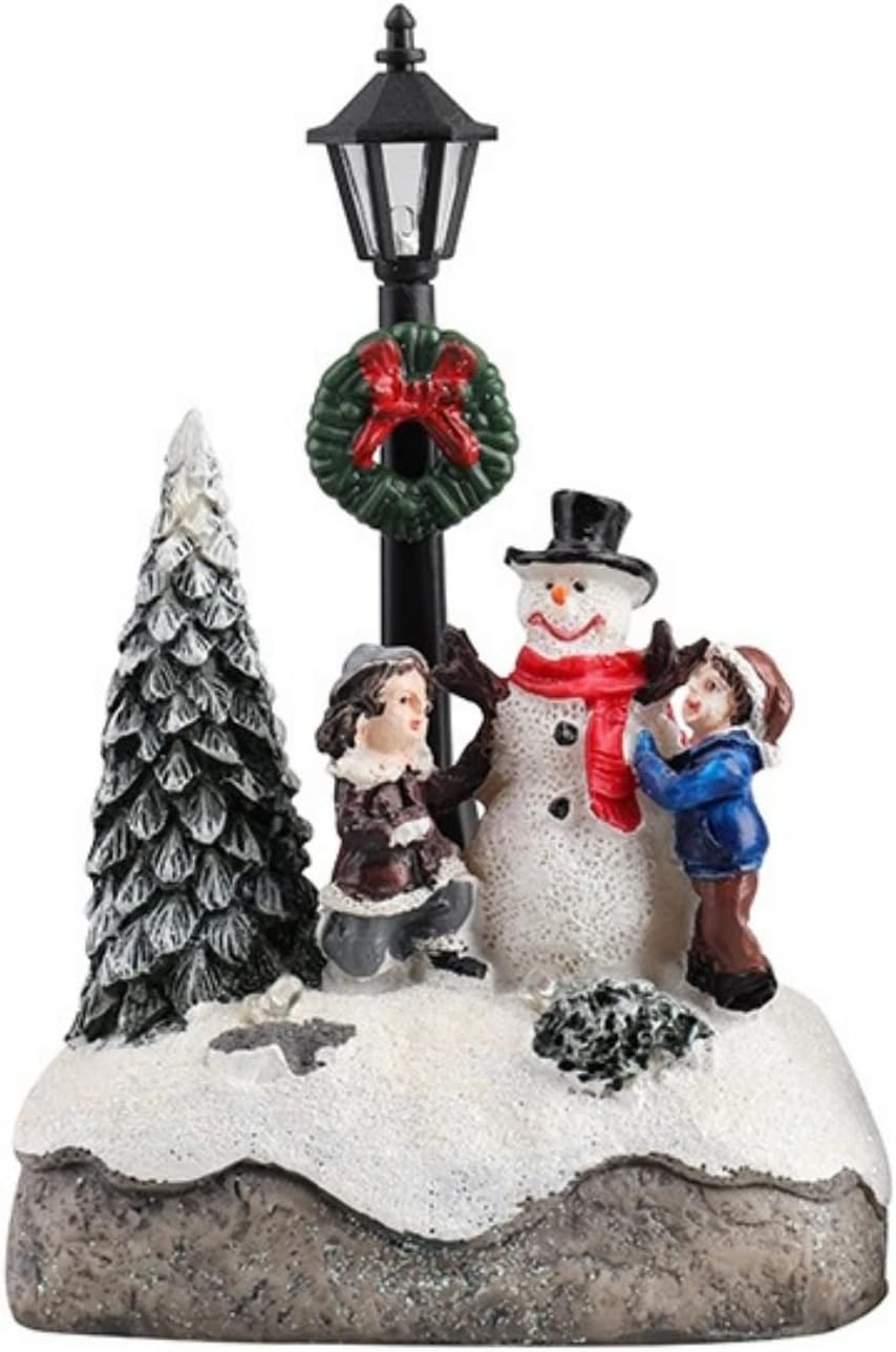 Skiennix Christmas Village Set - LED Warm Lights & Mini Snowman Figurines | Collectible House Decorations