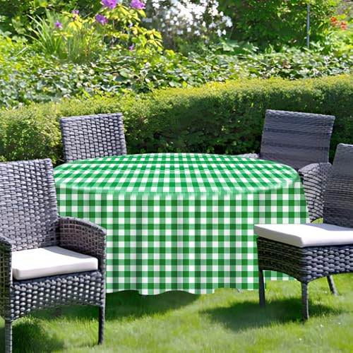 Green and White Checkered Round Tablecloth 84 Inch Pack of 2 - Disposable Picnic & Party Cover