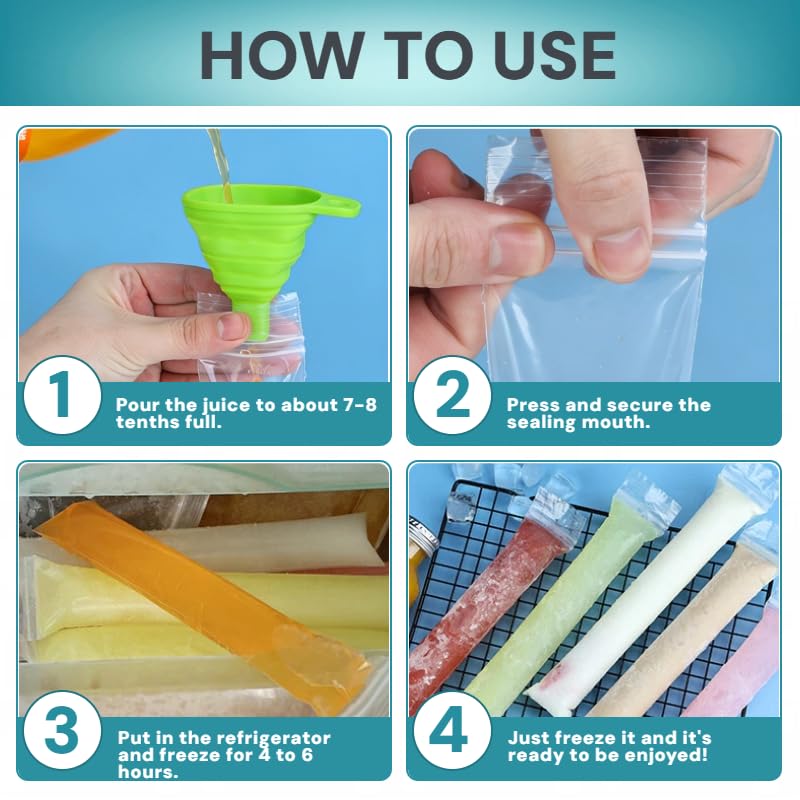 200 Disposable Ice Pop Molds with Funnel for Homemade Treats