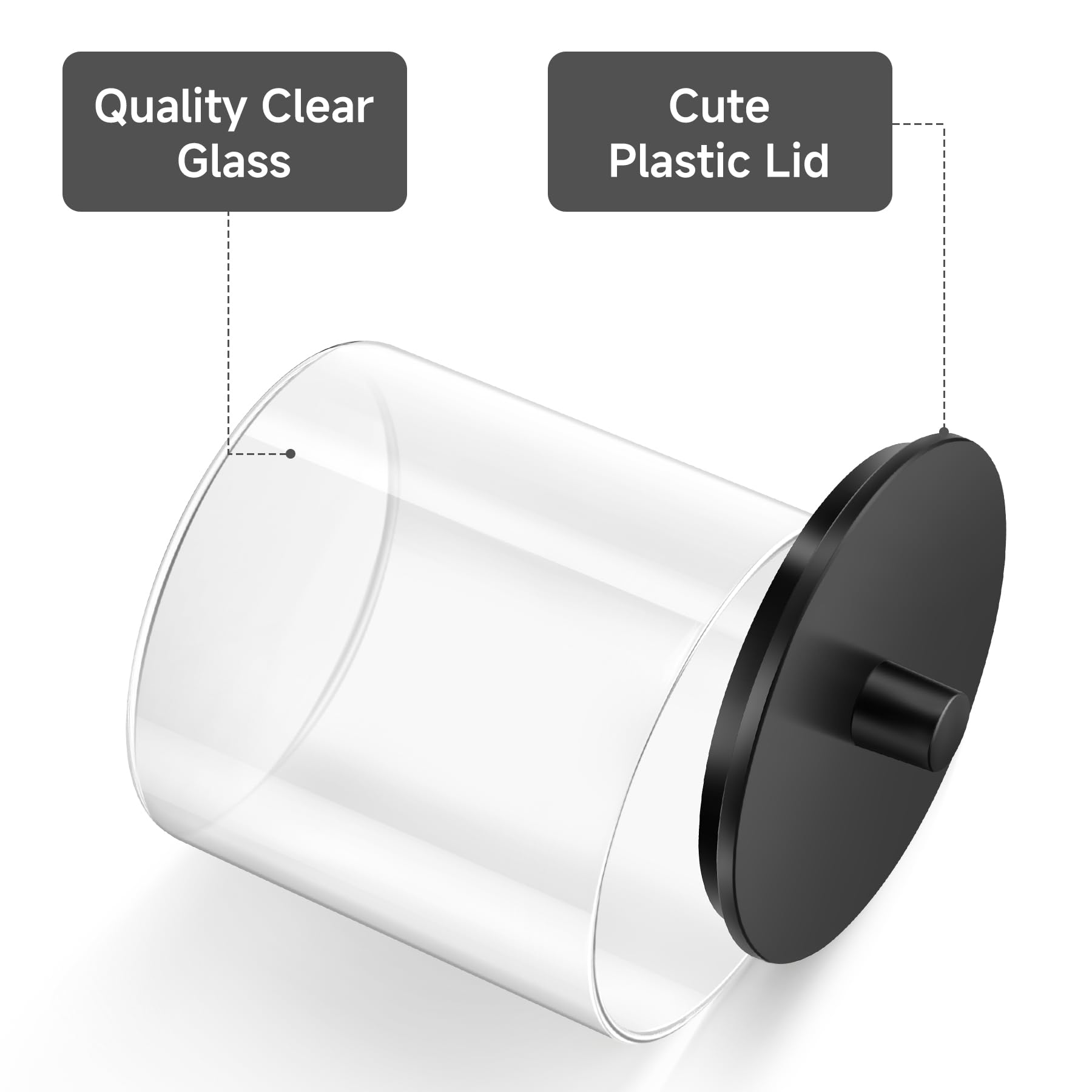 TIPGO Glass Qtip Holder Dispenser - 24 oz Clear Canister Jar, Bathroom Vanity Storage Organizer for Cotton Swabs, Pads, Floss Picks, Small Containers for Makeup Storage (Black)