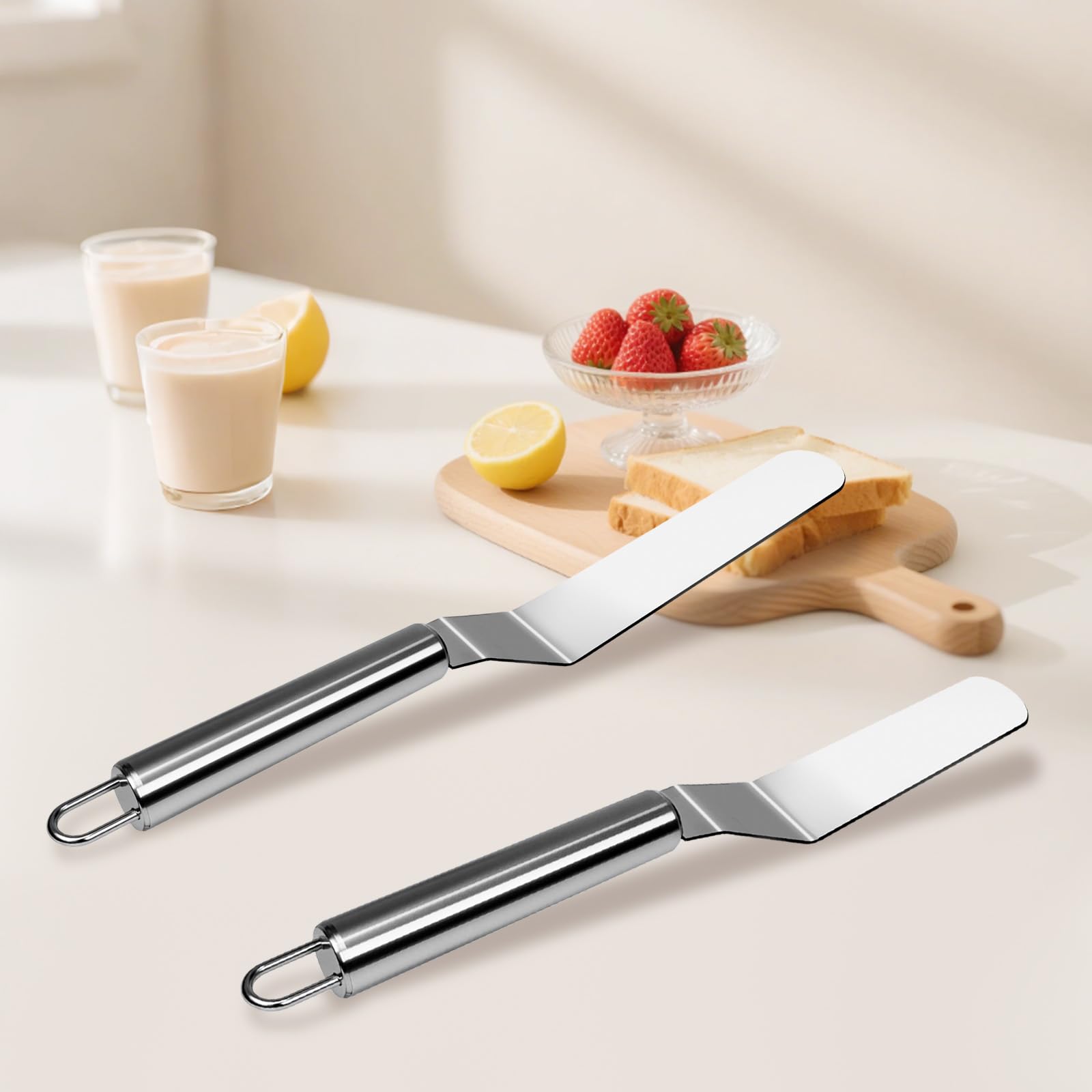 MCSDFN 2 Pcs Offset Spatula Set with 6" & 8" Blade, Stainless Steel Icing Spatula Cake Decorating Tools Frosting Smoother for Cake Decorating, Baking