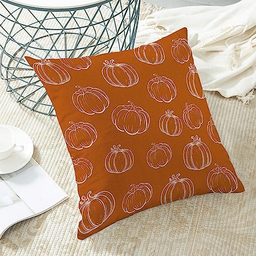 Fall Pillow Covers 18"x18" Set of 2 - Pumpkin Design for Autumn Decor
