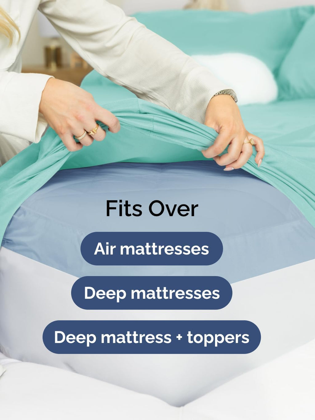 Skiennix Extra Deep Twin Sheet Set - 4-Piece Breathable Cooling Bedding - Soft & Wrinkle-Free Spa Blue