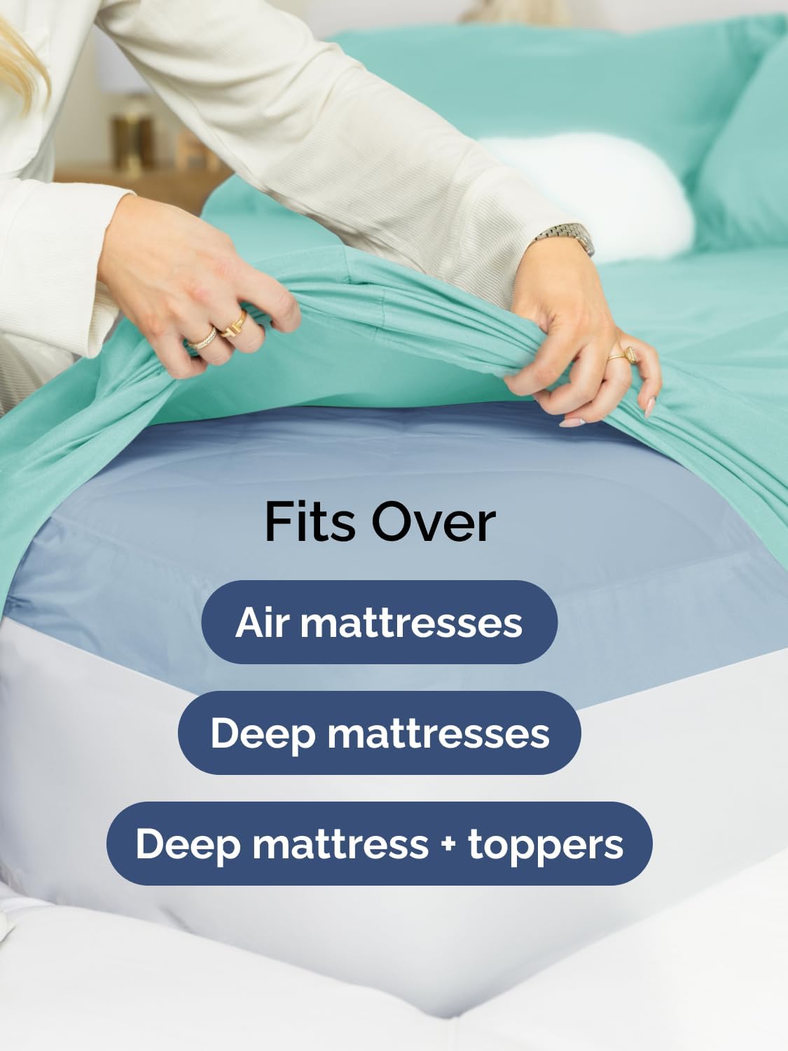 Skiennix Extra Deep Twin Sheet Set - 4-Piece Breathable Cooling Bedding - Soft & Wrinkle-Free Spa Blue