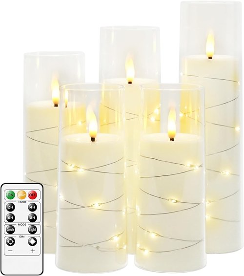 Kakoya Flameless LED Candles - 5-Piece Set with Timer for Romantic Ambiance | White Acrylic Shell