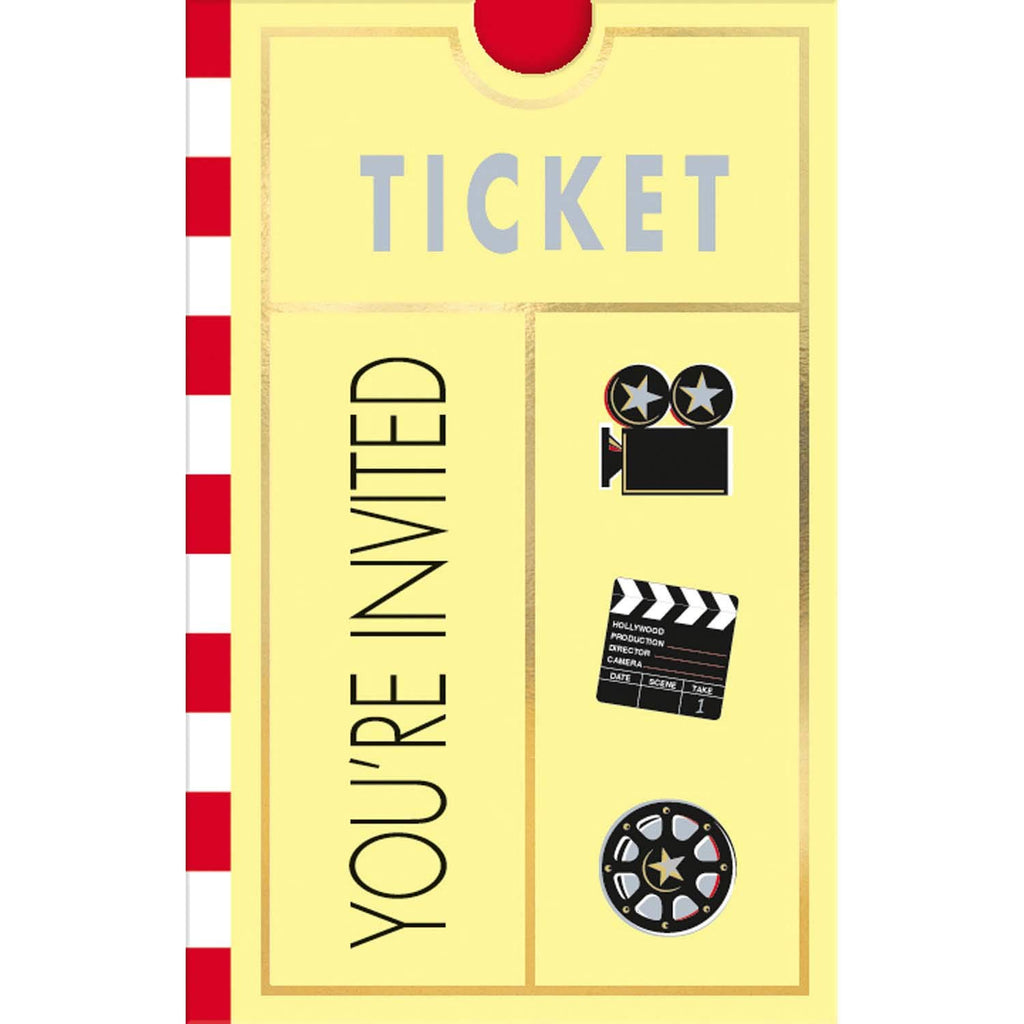 amscan Movie Ticket Party Invitation Card, 7" x 4", Pack of 8, Multicolor (499122)