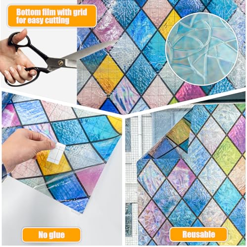 COUNTEWOL Rainbow Privacy Window Film - Stained Glass Effect, 17.5 x 78.7 In
