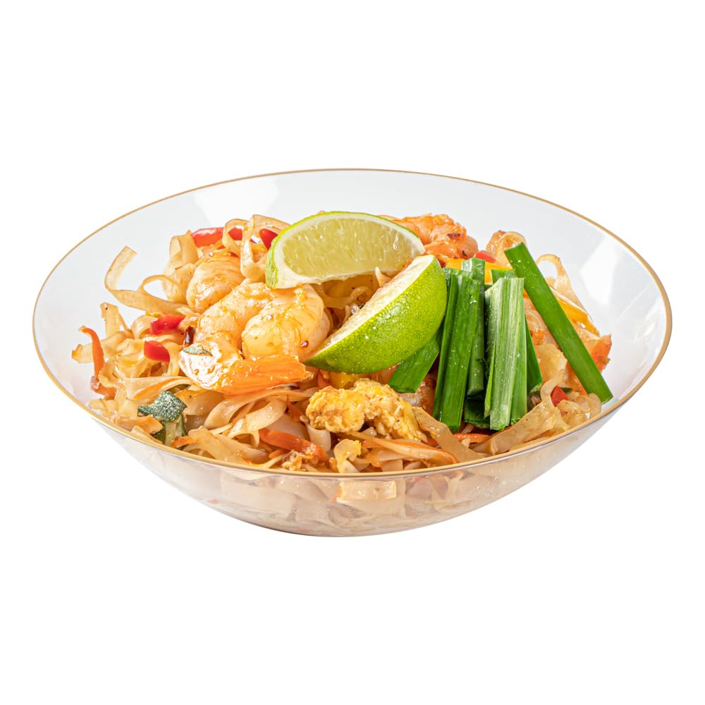 Restaurantware-Moderna 16 Ounce Plastic Bowls, 100 Durable Disposable Salad Bowls - Gold-rimmed, Heavy-duty, Clear Plastic Fancy Bowl, For Warm And Cold Foods, Ideal For Restaurants
