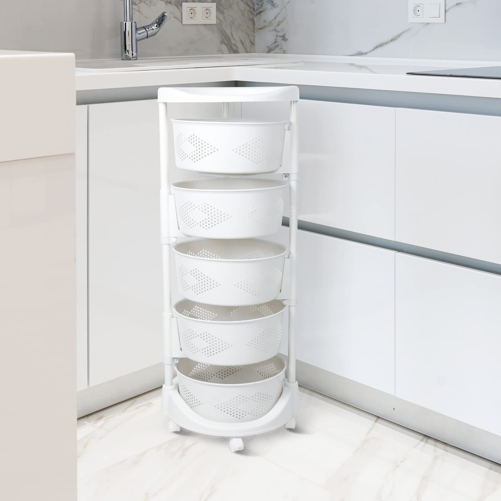 JELLYRATTBIT PP Plastic 5-Tier Rotating Storage Basket Rack, Multi-functional Organizer for Kitchen, Home