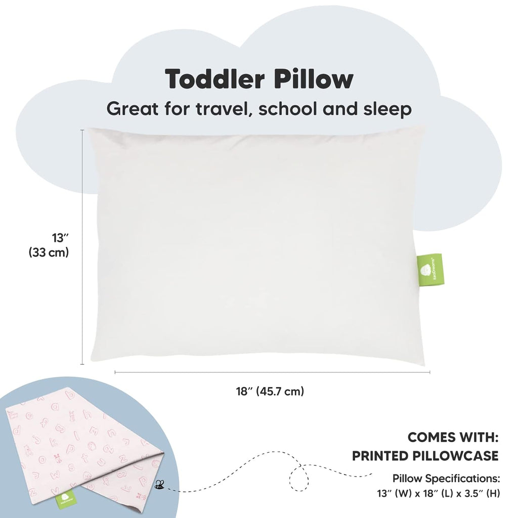My Little Dreamy Toddler Pillow - Organic Cotton Travel Bed Pillow with Case, Soft & Breathable, 13x18 (ABC Land Rose)