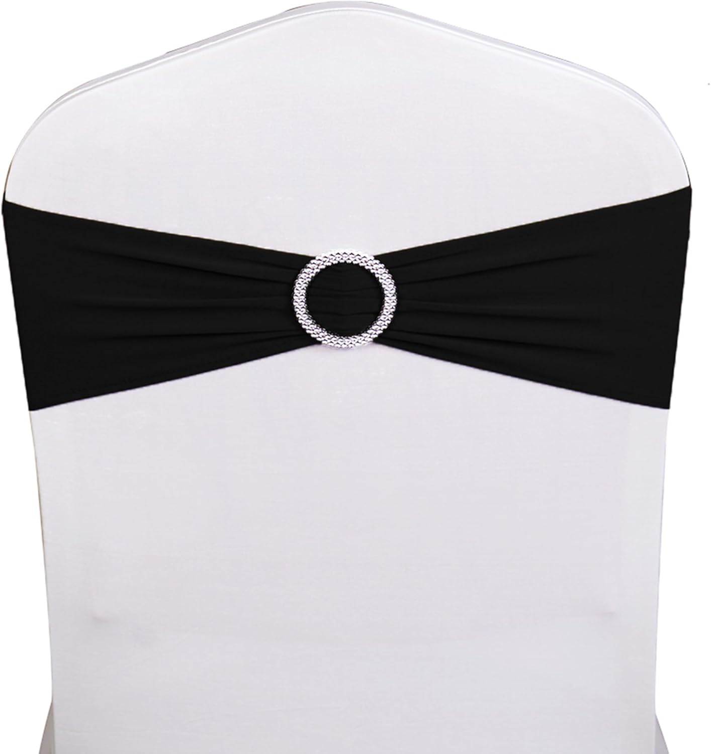 Skiennix 50 Pack Black Spandex Chair Sashes - Elegant Buckles for Weddings & Events
