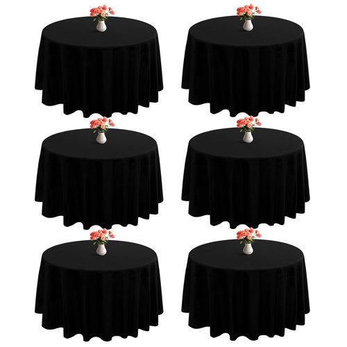 joybest 6 Pack Round Tablecloths 120 Inch Black Polyester Table Cloth, Stain and Wrinkle Resistant Washable Fabric Table Cover for Wedding, Party, Reception, Banquet, Dining