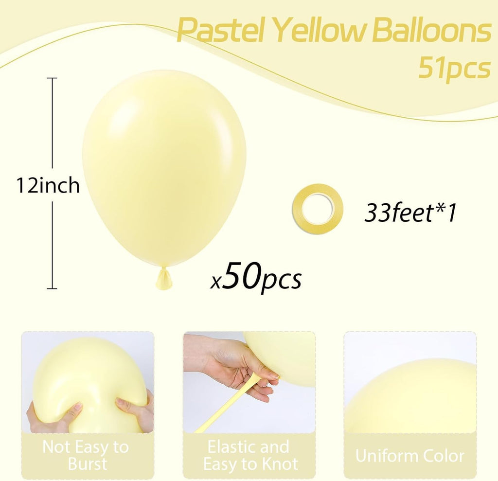 Pastel Yellow Balloons - 12-Inch Light Yellow Latex Balloons | 50-Pack for Gender Reveal & Baby Shower Decor