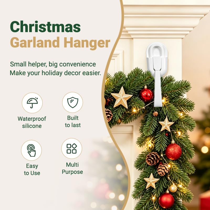 White 16Pcs Christmas Garland Hangers for Mantle Wreath & Stockings Silicone Hooks