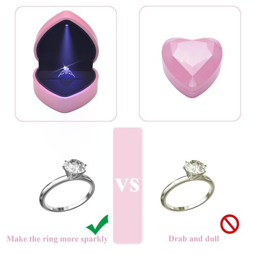 Luxury LED Lighted Engagement Ring Box - Heart Shaped Elegant Pink Ring Case for Wedding Rings, Perfect for Proposal, Anniversary, Ceremony, and Gift Giving