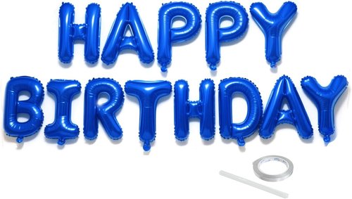 Happy Birthday Balloon Banner Set by [Brand Name] - 16-Inch Dark Blue Foil Letters | Reusable Party Decorations
