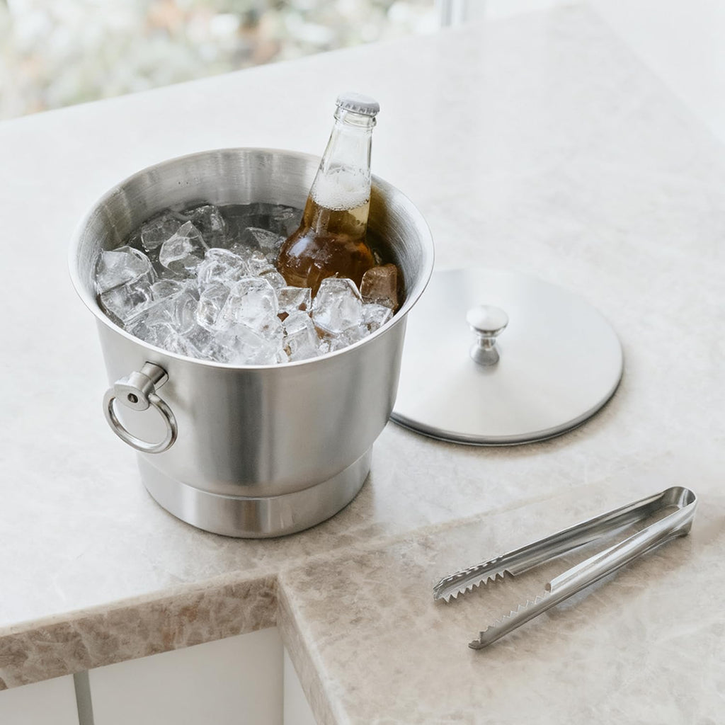 Fortune Candy Insulated Ice Bucket, 3.3 L, Double Walled 18/8 Stainless Steel Ice Bucket with Ice Tongs and Lid
