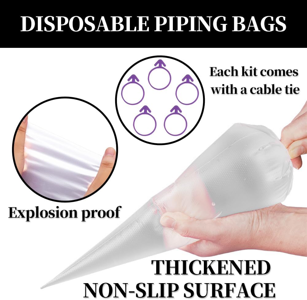 Skiennix Beginner Cake Decorating Kit - 50 Pcs Disposable 12-Inch Piping Bags & 3 Cake Scrapers | Anti-Burst Icing Bags for Frosting, Cookies & Cupcakes