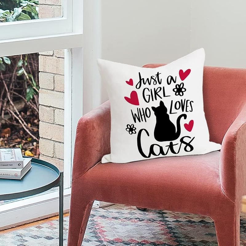 Just a Girl Who Loves Cats Flannel Throw Pillow Cover 18x18
