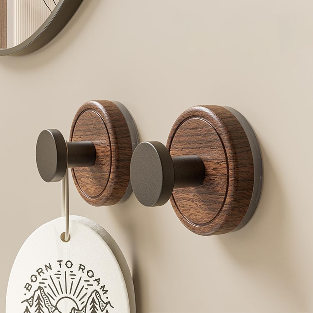 Natural Walnut Wood Wreath Hanger by [Brand Name] - Decorative Suction Cup Hooks for Front Door | 3PCS