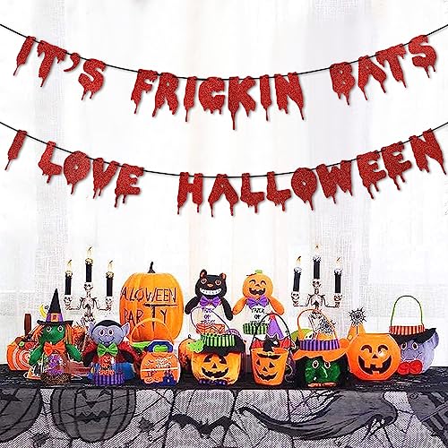 Red Glitter Halloween Bat Banner Garland Spooky Party Wall Decor