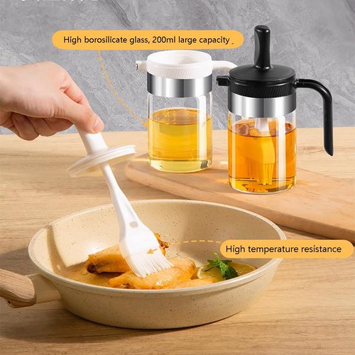 Moonlik Olive Oil Dispenser Bottle with Brush- 2 in 1 Oil Dispenser & Silicone Brush for Kitchen Cooking Vinegar Sauce BBQ Salad Grill Frying- 200ml/7oz, Black