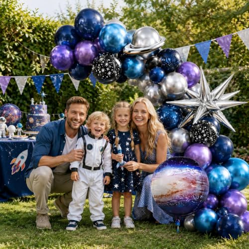 Galaxy Space Balloons Set - 35pcs Navy Blue Purple Silver Metallic Party Decorations