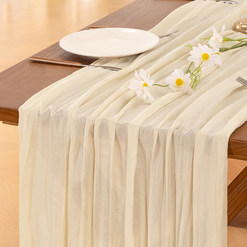 Socomi Beige Table Runner - 14FT Cheesecloth for Boho Rustic Wedding & Party Decor