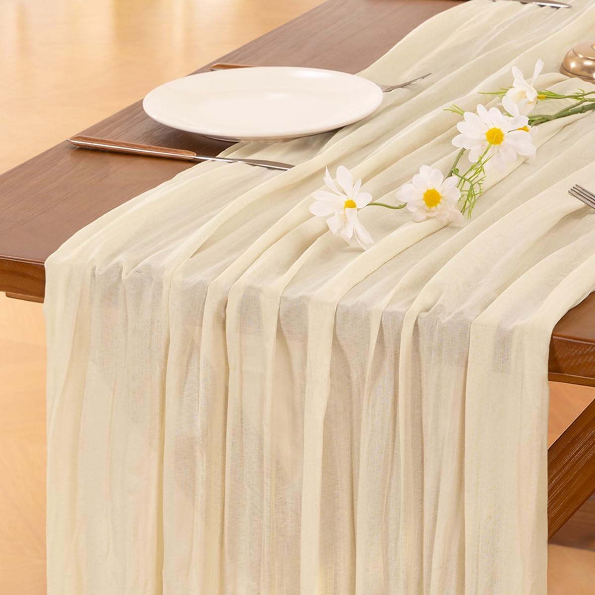 Socomi Beige Table Runner - 14FT Cheesecloth for Boho Rustic Wedding & Party Decor