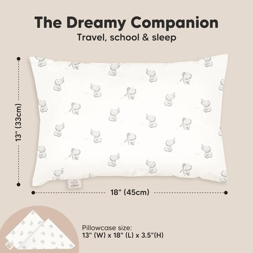 Elly Toddler Pillow - Soft & Breathable Organic Cotton Travel Pillow with Case | 13x18 Inches for Ages 2-5