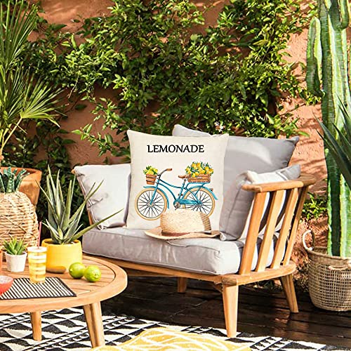 YeeJu Set of 4 Summer Decorative Pillow Covers - 16x16 Inch Lemon & Bicycle Design
