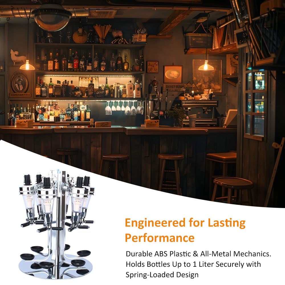 Liquor Dispenser, Alcohol Bar Rotating Liquor Holder Stainless Steel 6 Bottle Professional Revolving Liquor Dispenser