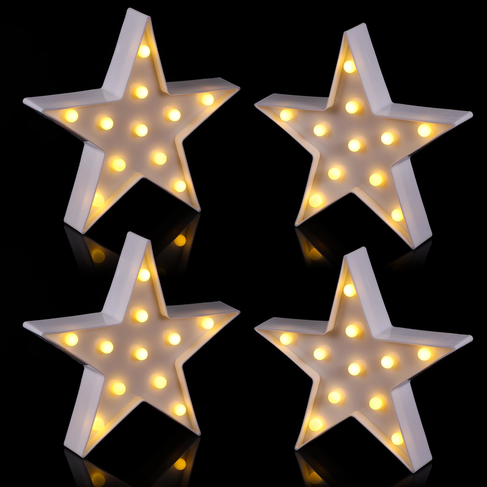 Tarpop 4 Pcs Star Plastic Night Light Battery Operated LED Marquee Star Sign Party Movie Theater Decor Room Wall Lamp for Kids Baby Child Girl Gifts, Birthday Party Christmas Home Bar(White)