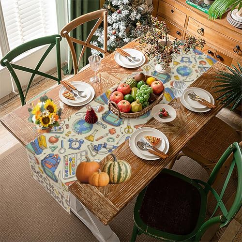 Back to School Table Runner 13x72 Inch First Day of School Classroom Decor