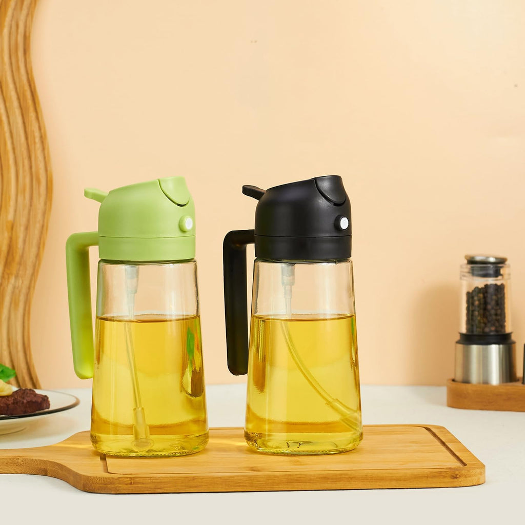 Olive Oil Sprayer Mister - Premium 17oz Glass Oil Dispenser Bottle for Cooking & Grilling | Black