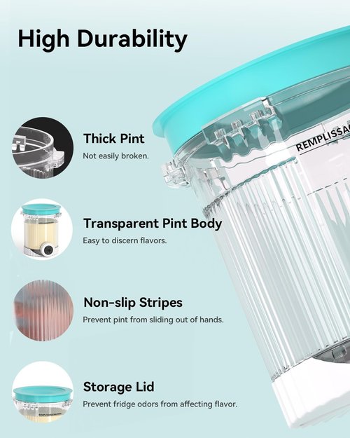 Creami | Swirl Pints and Lids - Compatible with Ninja CREAMi Ice Cream Maker (NC700 Series) | Food-Grade, Dishwasher Safe, 4 Pack