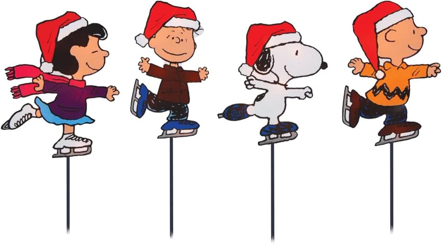 PRODUCTWORKS 8-Inch Pre-Lit Peanuts Skating Christmas Pathway Markers - Set of 4 Festive Decorations