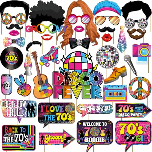 70s Party Decorations Photo Booth Props Kit - 42 Pieces