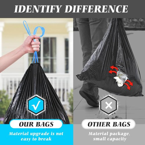 Teivio 15 Gallon 60 Counts Strong Tall Kitchen Drawstring Trash Bags, Medium Plastic Garbage Bags for Home Kitchen Garden Office Tall Trash Can, Black Waste Bin Liners