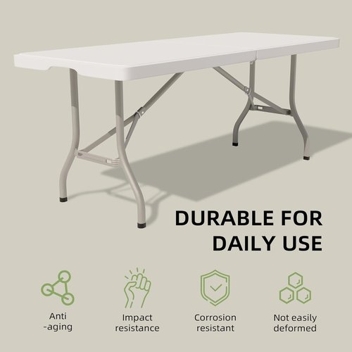 Heavy Duty Folding Table by [Brand Name] - 6 Foot, 330LBS Capacity, Sturdy & Portable for Indoor/Outdoor Use