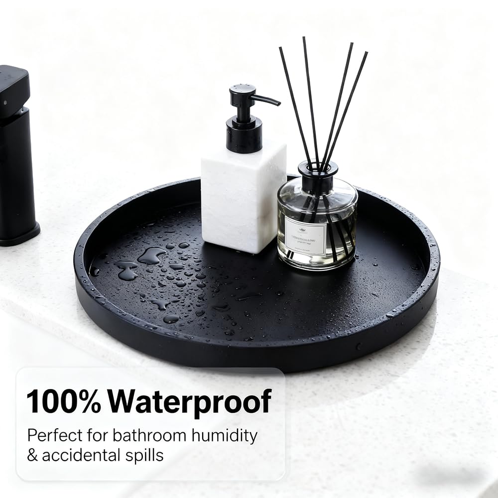 Yudevey Silicone Bathroom Tray - 9-Inch Round Vanity Tray, Suitable for Candles, Perfumes, Soap Dispensers Black