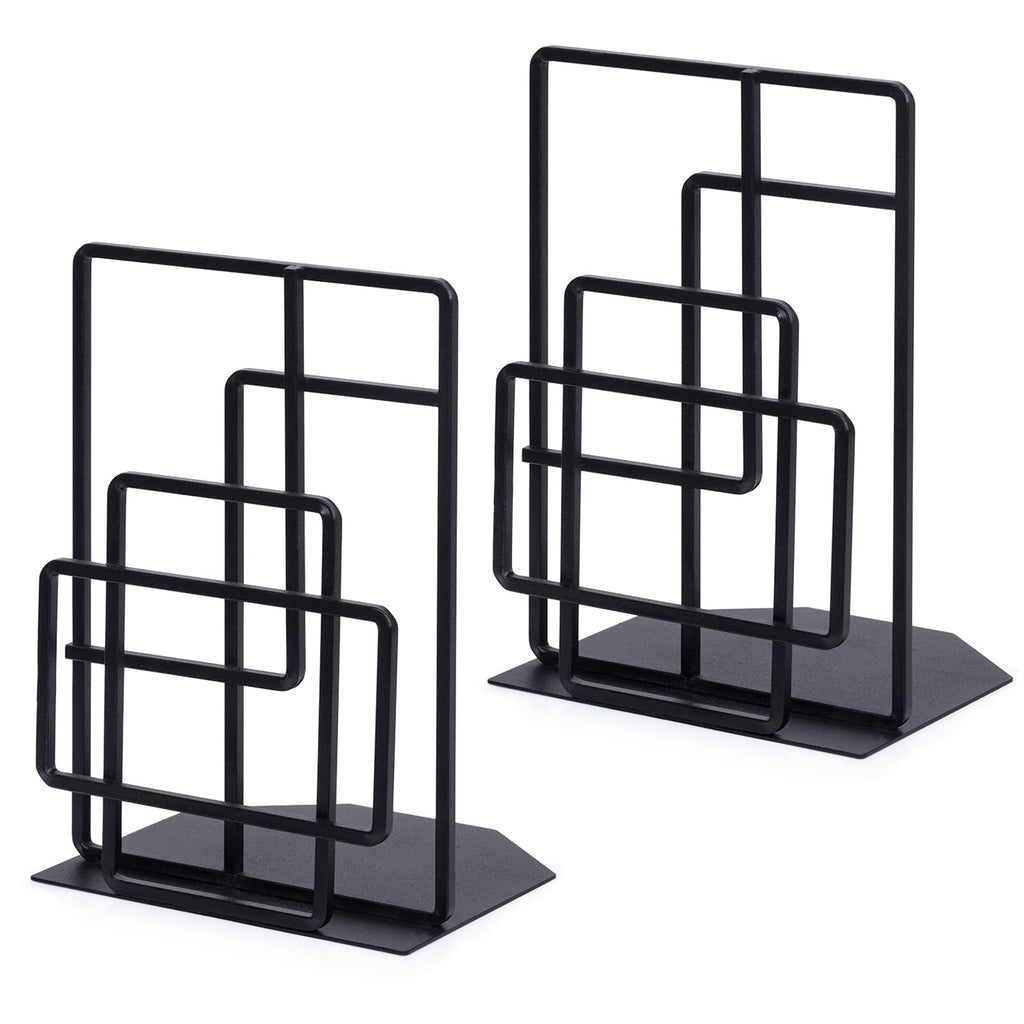 SRIWATANA Book Ends Heavy Duty, Decorative Black Bookends for Shelves, Window Lattice Design
