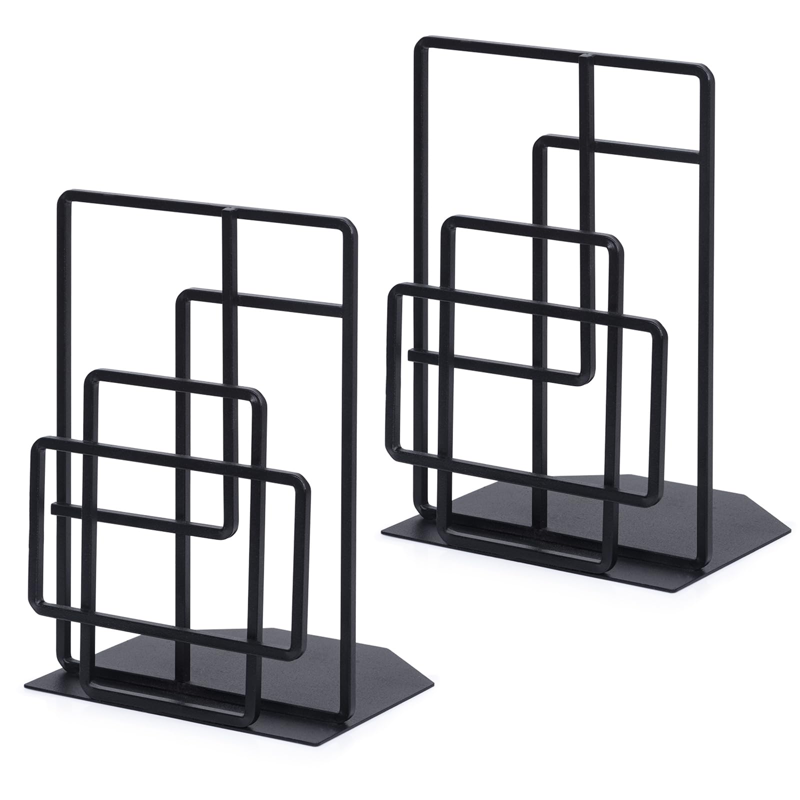 SRIWATANA Book Ends Heavy Duty, Decorative Black Bookends for Shelves, Window Lattice Design