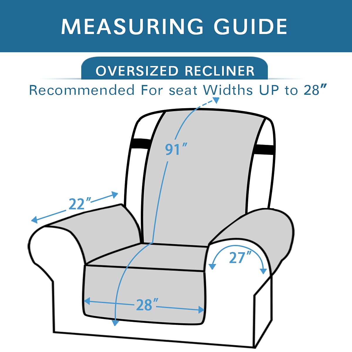 H.VERSAILTEX Thick Velvet Recliner Covers for Recliner Chair Covers Reclining Chair Slipcover Recliner Couch Cover with Non Slip Backing and Wider Elastic Strap (Oversaized Recliner, Peacock Blue)