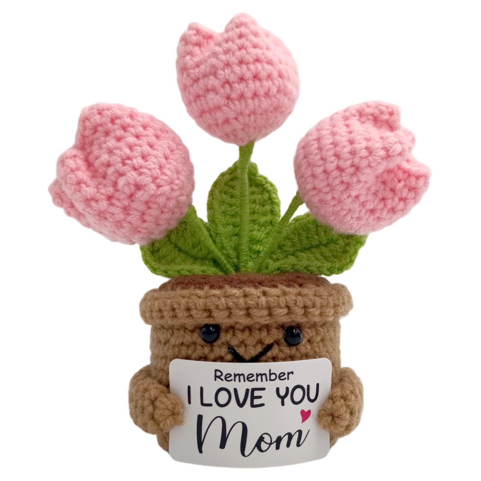 Fmcmly Mini Birthday Gifts for Mother, Remember I Love You MOM, Handmade Crochet Cute Tulip Flower, Gift for Mom from Daughter or Son